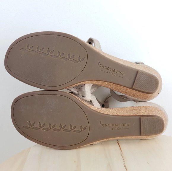 UGG Koolaburra Briona Wedge Sandals Size 10 Tan Gold Glitter Ankle Strap Casual - Picture 11 of 11